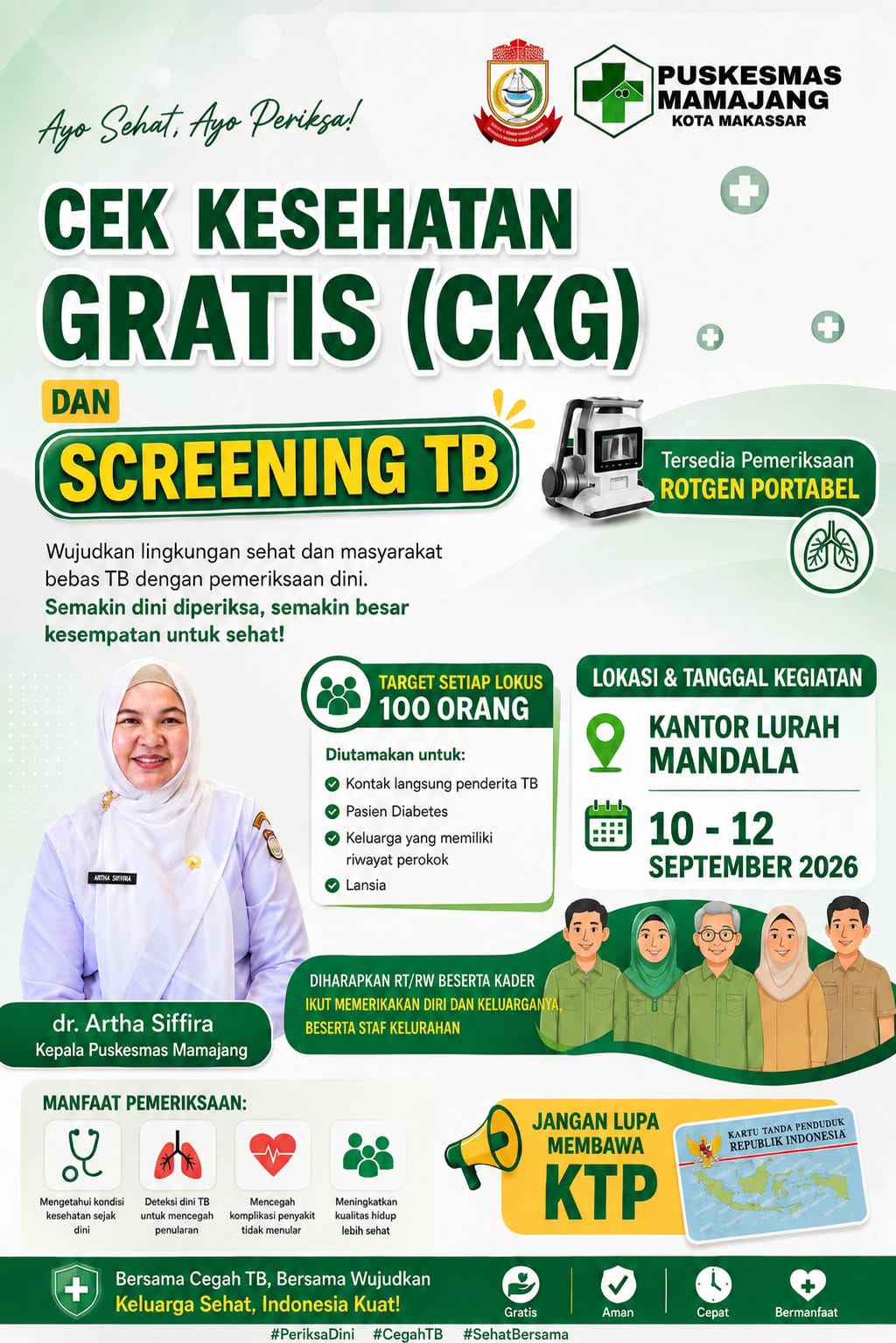 CEK KESEHATAN GRATIS DAN SCREENING TB DI KELURAHAN MANDALA